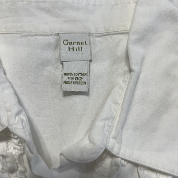 Garnet Hill White Ruffle Collar Button Down Blouse womens size 02 - Picture 8 of 9